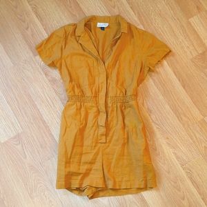 Tan Button Up Collared Caro Style Romper - XS